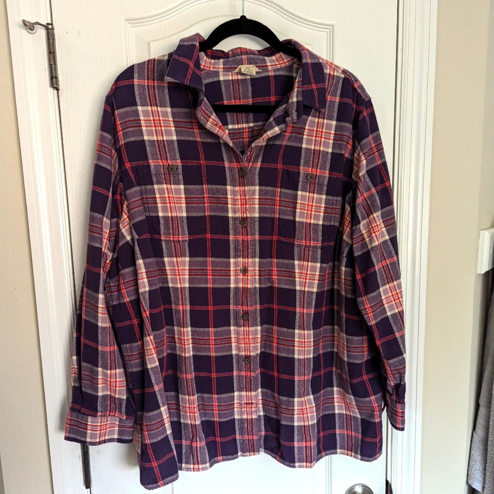 Duluth Trading Women's Free Swingin' Flannel Shirt - Red Purple White